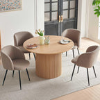 NORDICANA 5-Piece Wooden Round Dining Room Table and Chair Set, 47-Inch Kitchen Table with Barrel Chairs for 4, Brown Upholstered Sherpa Dining Set, MDF Core with Oak Finish