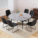 HIPIHOM Expandable Folding Dining Table Set, 55-Inch Round to Square Table with 6 Upholstered Chairs, Metal Frame, for Dining Room or Apartment (Round Table + 6 Black Modern Dining Chairs)