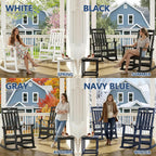 Outdoor Rocking Chair Oversized of 2 & Side Table Set, HDPE All Weather Resistant Patio Rocker, 31.5" High Back 21.5" Deep Seat Porch Chairs Set for Lawn Garden Deck Balcony 400lbs Capacity(Black)