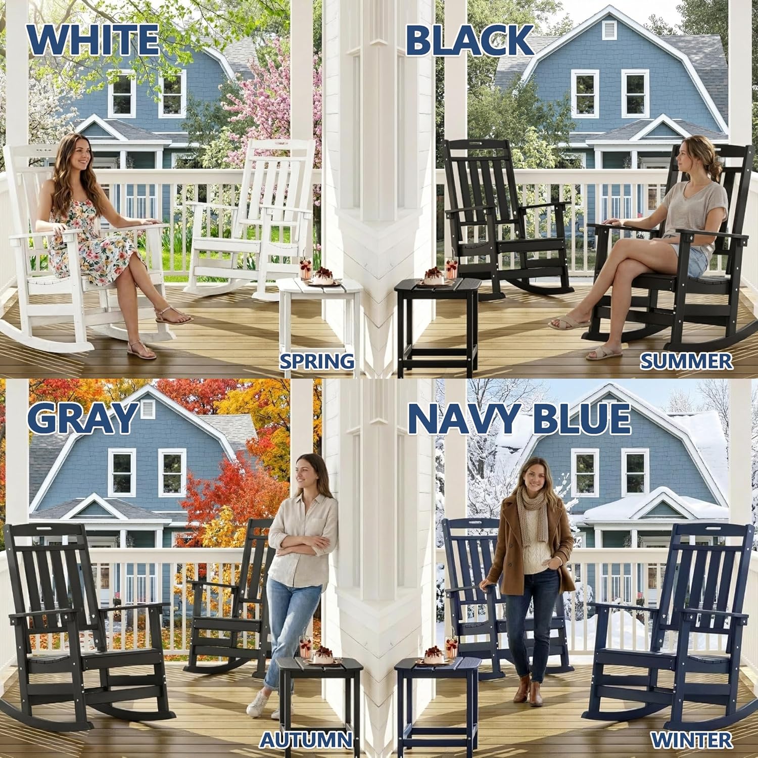 Outdoor Rocking Chair Oversized of 2 & Side Table Set, HDPE All Weather Resistant Patio Rocker, 31.5" High Back 21.5" Deep Seat Porch Chairs Set for Lawn Garden Deck Balcony 400lbs Capacity(Black)