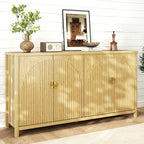 Sideboard Cabinet with Storage - 63” Large Kitchen Buffet Table, Adjustable Shelf & 4 Fluted Doors Farmhouse Coffee Bar for Living Room Dining Room Entryway, Wood
