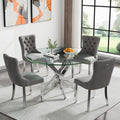 Round Glass Dining Table Set for 4, Small Kitchen Table Set for 4, 47" Round Glass Table and Chairs Set of 4, 5 Piece Round Dining Room Table Set with Grey Velvet Chairs for Breakfast Dinette Cafe
