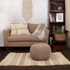 · REDEARTH · Round Pouf Ottoman - Hand Knitted Boho Poof - Beige Ivory