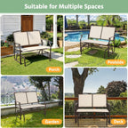 Yaheetech Glider Bench for Outside Patio 2-Person Outdoor Loveseat,Beige | Front Porch Bench and Patio Glider with Heavy-Duty Steel Frame for Backyard Poolside Garden and Smooth Gliding Motion for Two