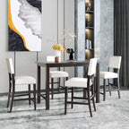 Merax 5 Pieces Counter Height Dining Set, Elegant Wooden Desk and 4 Upholstered Chairs, Perfect for Kitchen, Breakfast Nook, Bar, Living Room