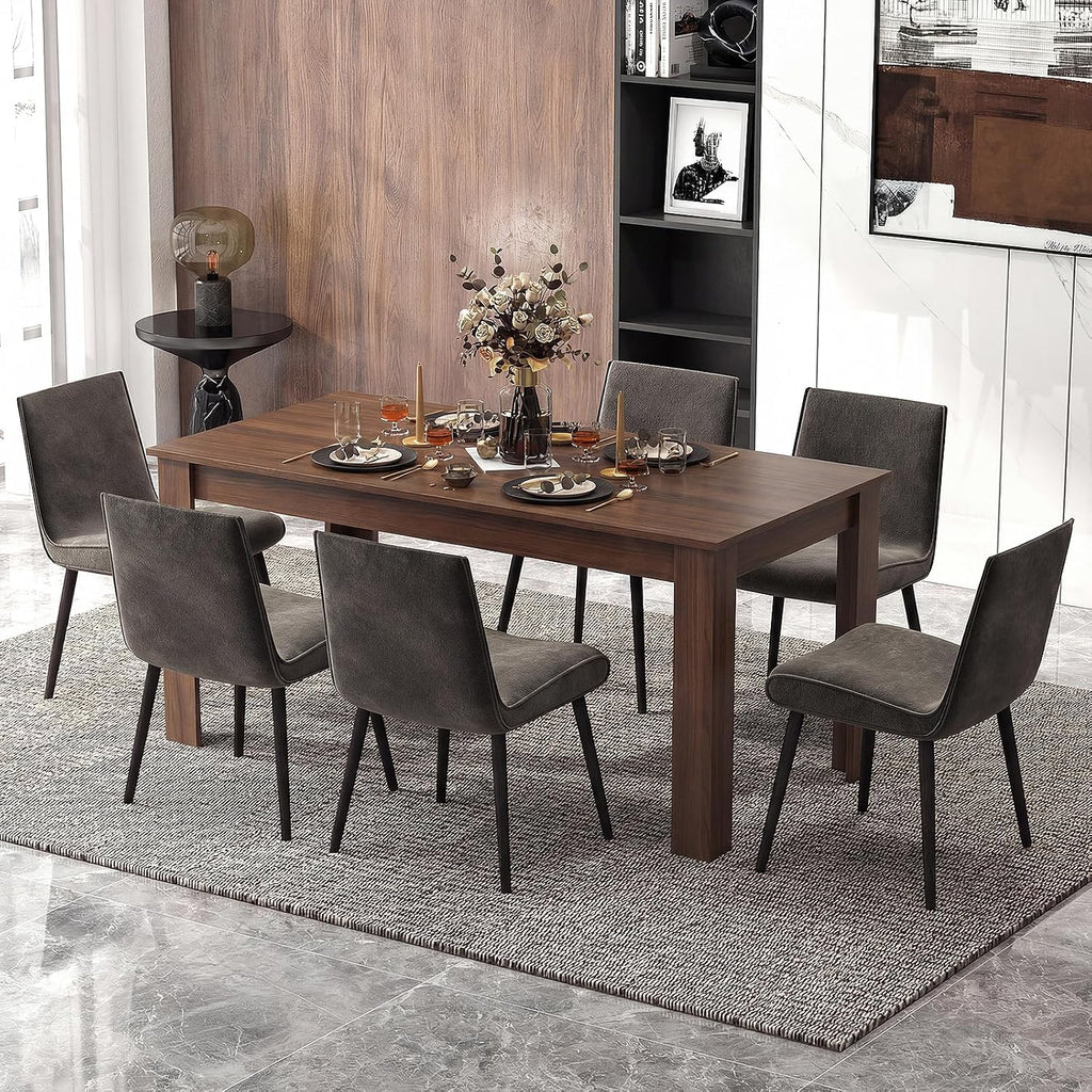 COSTWAY Dining Table for 4-6 People, 63” Rectangular Dining Room Table, Farmhouse Dinette Table with Large Computer Workstation, Modern Kitchen Table for Apartment, Living Room, Restaurant (Walnut)