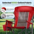 HIGH POINT SPORTS Oversized Folding Camping Chairs for Adults, High Backrest Heavy Duty Lawn Chairs Support 500 LBS Portable Collapsible Camp Chairs with Cup Holders,Side Pocket, Red