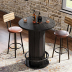 Tribesigns Round Bar Table, 39.4" H Wood Bistro Pub Table with Metal Ring Footrest for Dining Coffee Cocktail Living Room, Small Space, Black(Only Table)