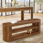 Tribesigns 47.2" Wooden Entryway Bench with 2-Tier Shoe Storage, Farmhouse Dining Bench with Adjustable Foot Pads, End of Bed Stool for Bedroom, Hallway, Living Room, Dining Room, Rustic Brown