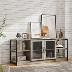 Amyove TV Stand for 65+ Inch TV, Industrial Entertainment Center TV Media Console Table, Farmhouse TV Stand with Storage, Mesh Door and Shelves, Gray TV Console Cabinet Furniture for Living Room