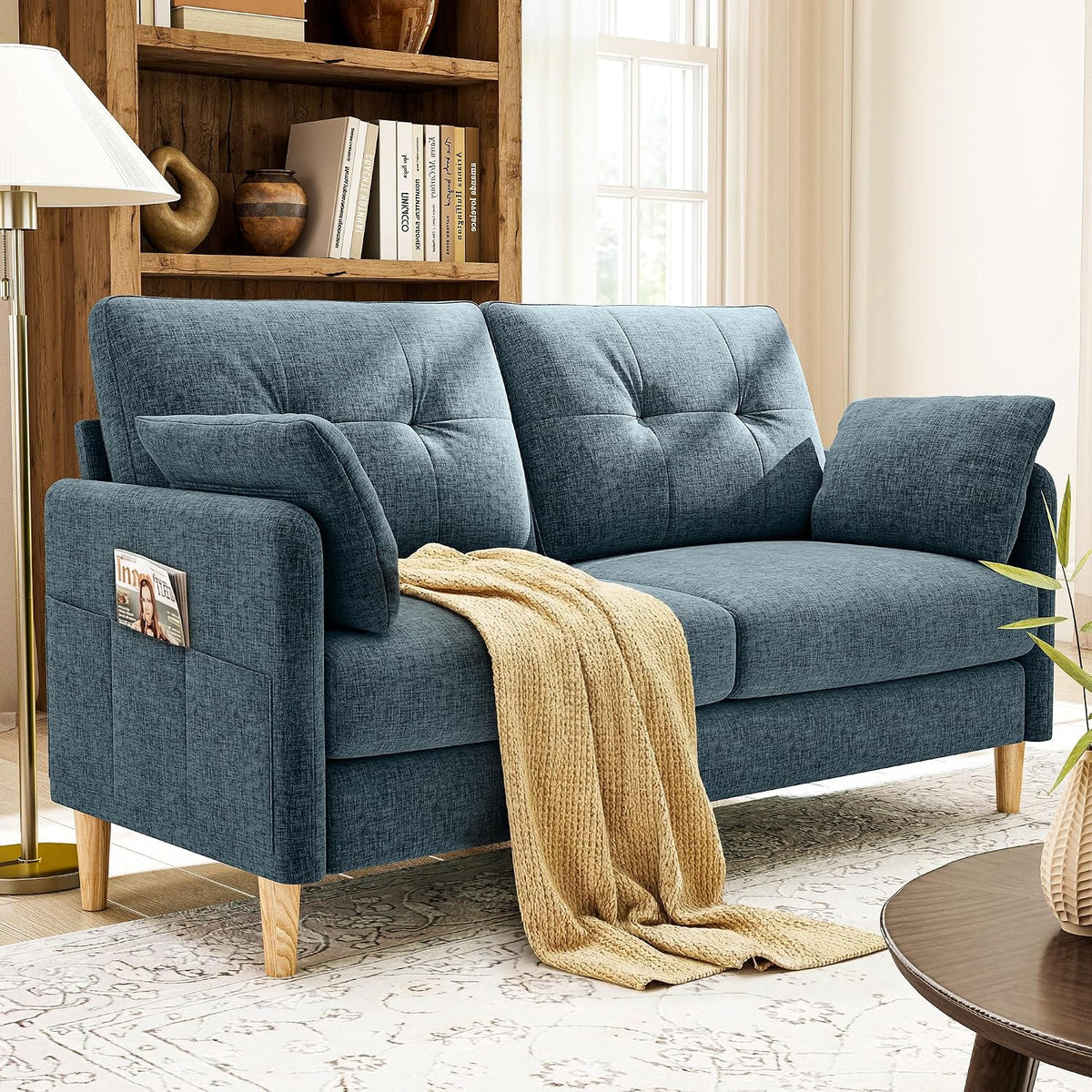 Ihanherry Loveseat Sofa, 64.6" Small Love Seat for Small Spaces, Soft Chenille Fabric Couches for Living Room with Throw Pillow and Removable Cushion Cover, Couches for Bedroom, Apartment, Office