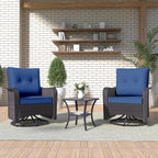 Kurapika 3 Pieces Patio Furniture Set Outdoor Swivel Gliders Rocker, Wicker Patio Bistro Set, Rattan Rocking Chair with Tempered Glass Side Table and Thickened Cushions (Navy Blue)
