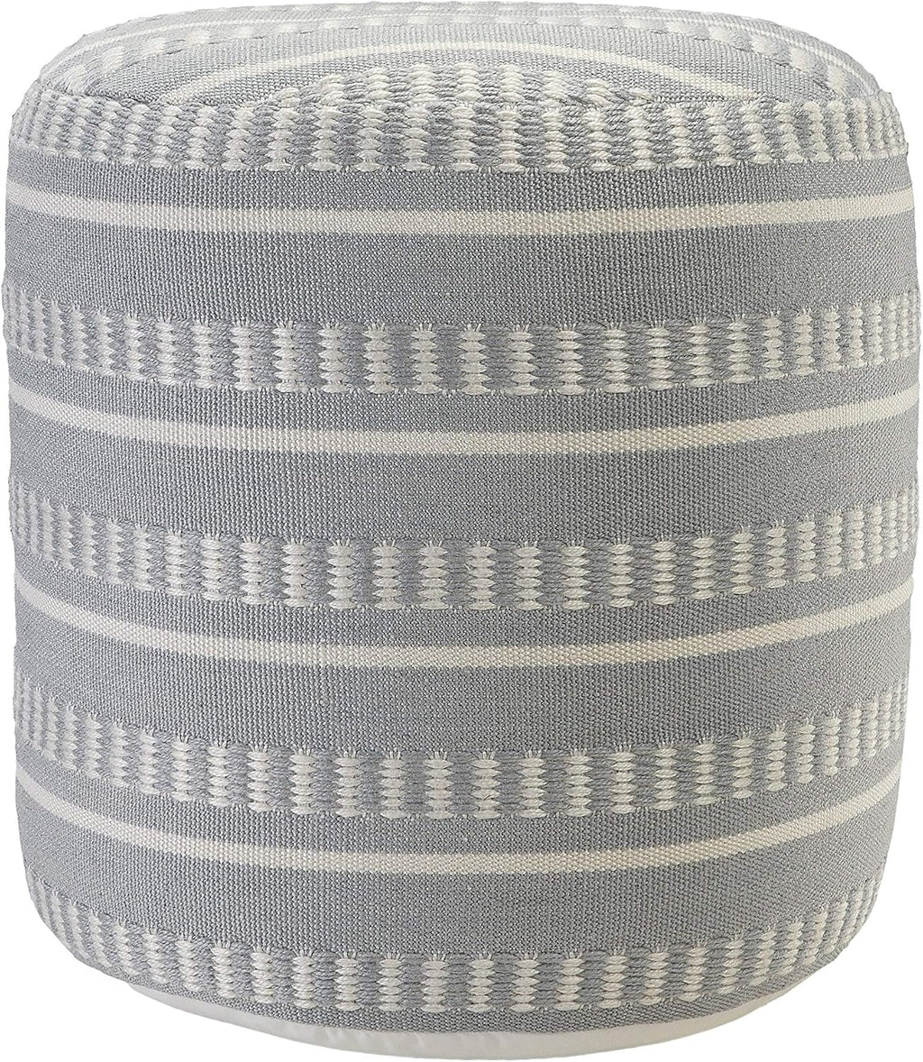 LR Home Dash and Stripe Geometric Indoor Outdoor Pouf, Blue/White, 20" x 20" x 20"