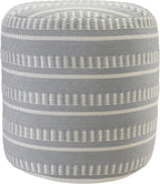 LR Home Dash and Stripe Geometric Indoor Outdoor Pouf, Blue/White, 20" x 20" x 20"