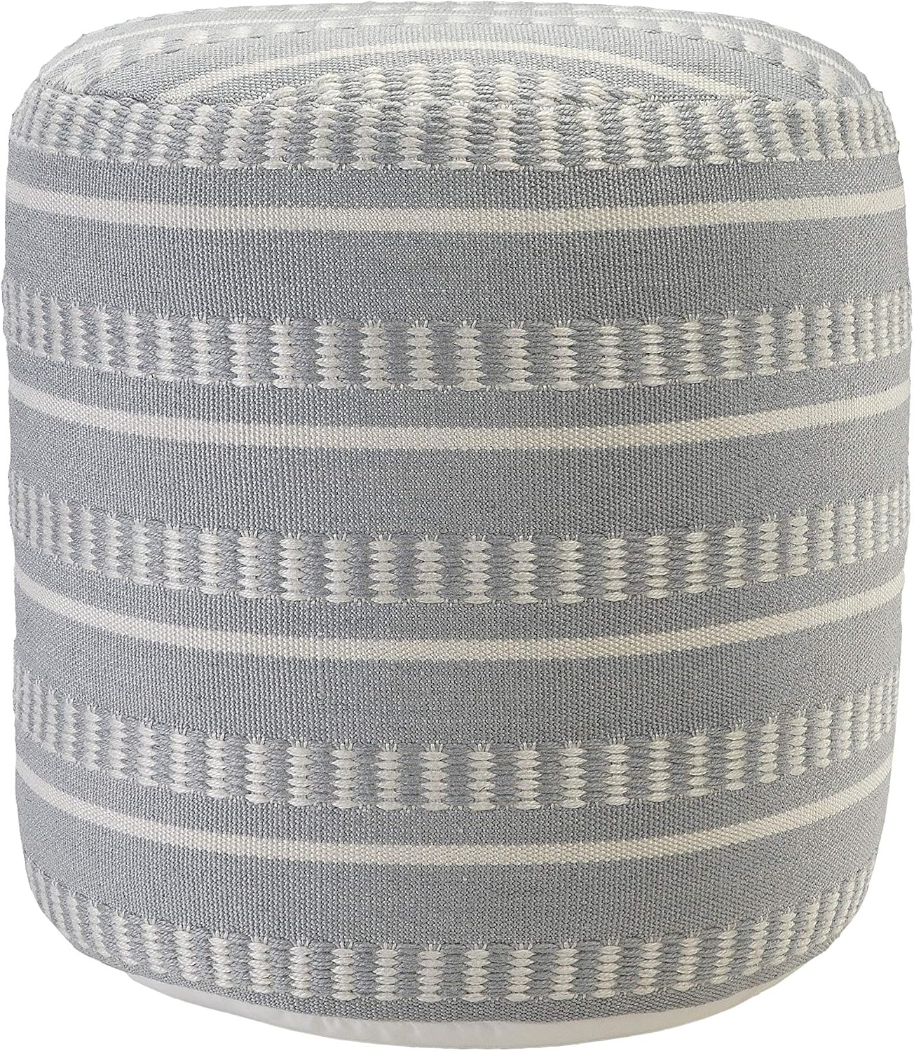 LR Home Dash and Stripe Geometric Indoor Outdoor Pouf, Blue/White, 20" x 20" x 20"