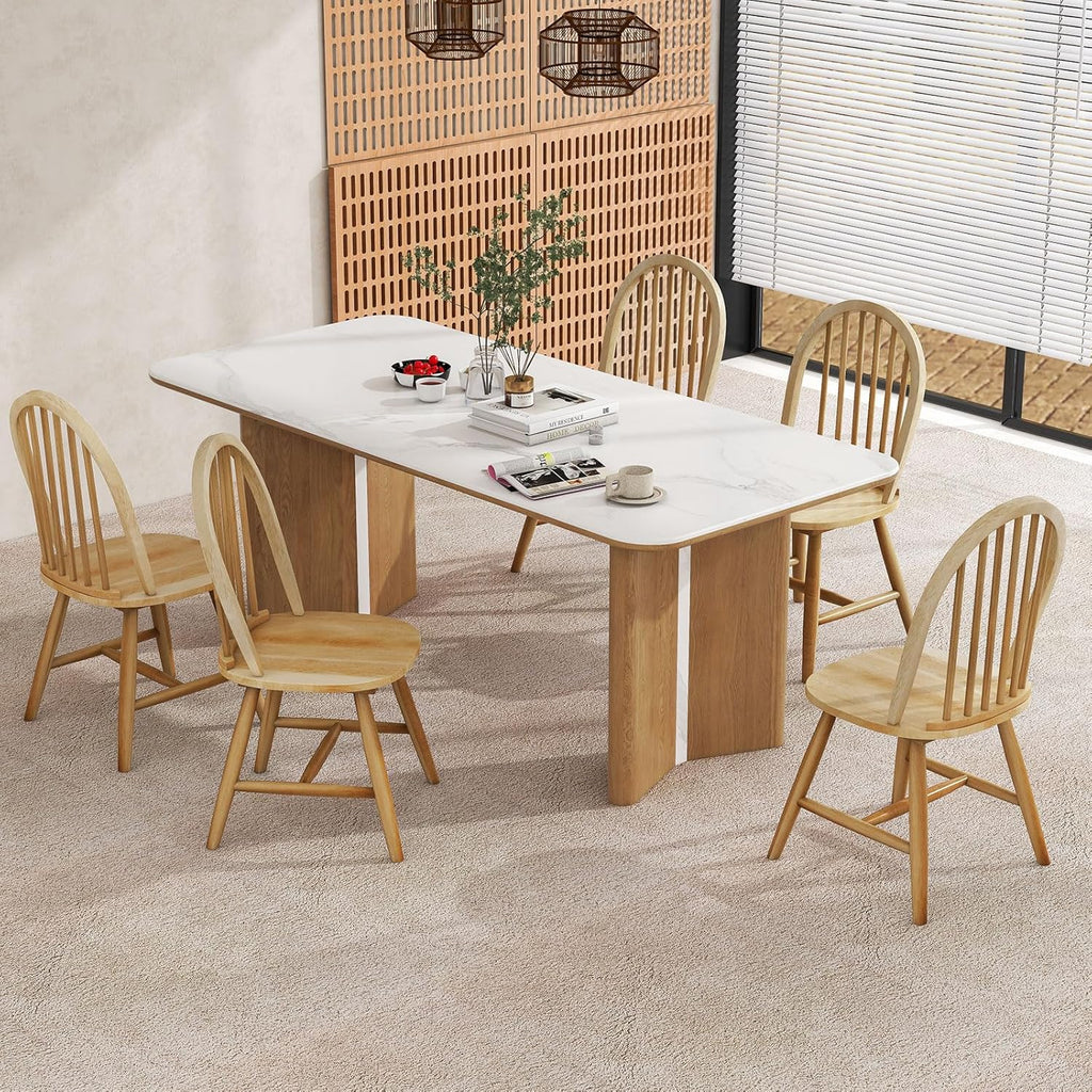 18" Oak Dining Chairs Set of 2, Wood Windsor Chair with Spindle Back for Country Farmhouse Kitchen Island