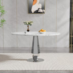 Henf Modern Round Dining Table for 4-6 White Silver 47" Faux Marble Kitchen Table with Diamond-Shape Mirrored Stainless Steel Legs, Contemporary Modern Circle Dining Room Table (Table Only)