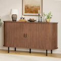Buffet Sideboard Cabinet with Storage, 55" Fluted Cabinet with Sliding Door & Adjustable Shelf, Modern Accent Coffee Bar Console Table for Kitchen, Entryway, Walnut
