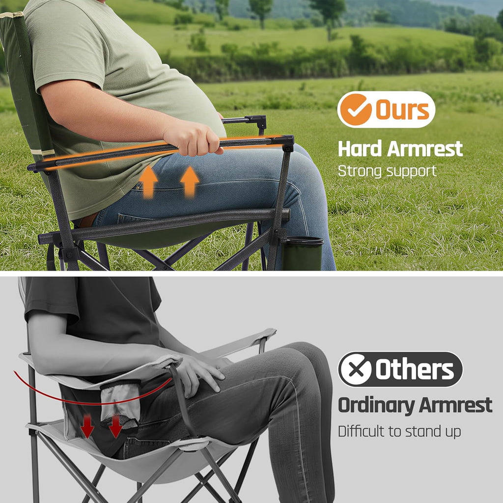 2 Pack Oversized Heavy Duty Camping Chairs for Adults 400LBS Capacity | Portable Folding Lawn Chair with Airflow Backrest, Durable Steel Frame, Cup Holder, Carry Bag for Outdoor, Sports, Fishing
