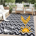 OLANLY Waterproof Outdoor Rug 5x8 ft Clearance, Reversible Outdoor Plastic Straw Rug, RV Mat, Indoor Outdoor Carpet for Patio, Camping, Balcony, Deck, Backyard, Black & White