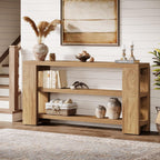 Tribesigns 70.9-Inch Extra Long Console Table with Storage, Narrow Wooden Sofa Table Behind The Couch, Farmhouse 3-Tier Entry Foyer Table for Entryway, Living Room, Hallway, Natural