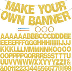 BEISHIDA 116 PCS A-Z Glitter Gold DIY Letter Banner Kit Make Your Own Banner，Including 111 Letters and Numbers 3 Rope and 2 Threading Device,Customized for Birthday Graduation Wedding Party Decor
