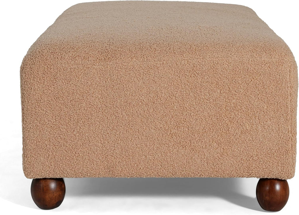 Christopher Knight Home Rika 48" Comfy Boucle Upholstered Bedroom Bench, Ottoman Bench with Rounded Wooden Legs, Spacious Seating, Long Footstool for Living Room, Entryway Bench, Tan Brown