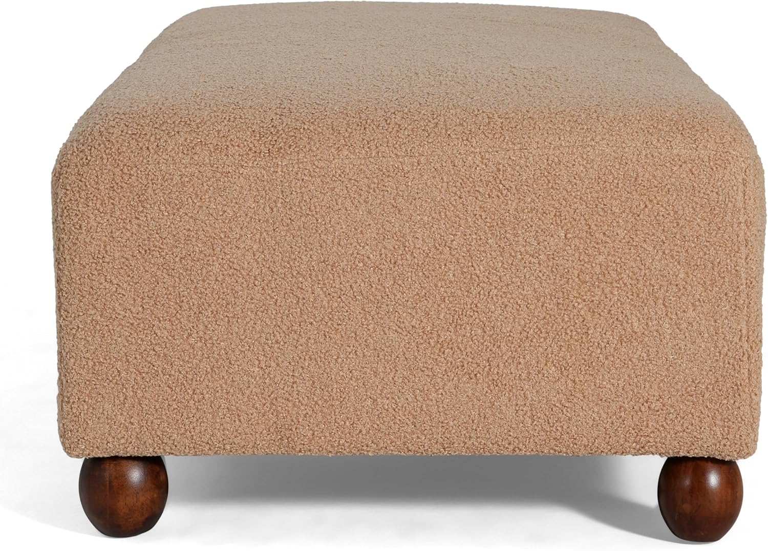 Christopher Knight Home Rika 48" Comfy Boucle Upholstered Bedroom Bench, Ottoman Bench with Rounded Wooden Legs, Spacious Seating, Long Footstool for Living Room, Entryway Bench, Tan Brown