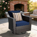 Outdoor Furniture Swivel Chair, Patio Glider Wicker Rocker Seating with Cushions for Porch Deck Balcony (Blue)
