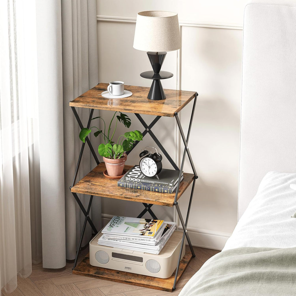 3-Tier End Table Small Side Table Tall Bedside Night Stand with Storage Sofa Side desks for Living Room Bedroom Office Bathroom Small Space Rustic Brown ET-03RB