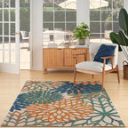 Nourison Home Aloha Indoor Outdoor Blue Green 3'6" x 5'6" Area Rug, Easy Cleaning, Non Shedding, Bed Room, Living Room, Dining Room, Backyard, Deck, Patio (4x6)