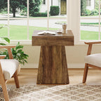 Tribesigns Small End Table, Rustic Square Side Table with Wide Base, Farmhouse Small Nightstand Beside Bed, Next to Armchair, for Living Room, Brown
