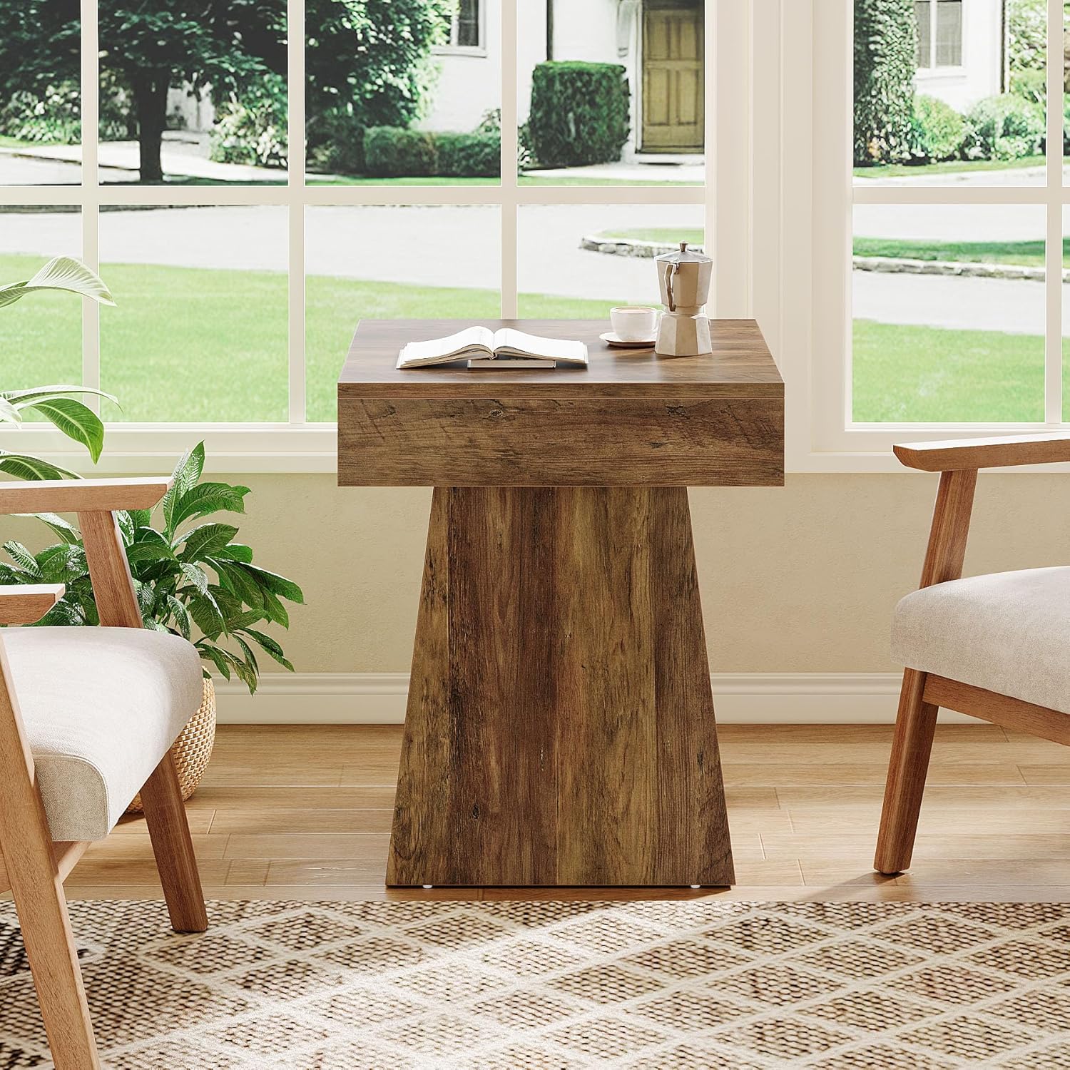 Tribesigns Small End Table, Rustic Square Side Table with Wide Base, Farmhouse Small Nightstand Beside Bed, Next to Armchair, for Living Room, Brown