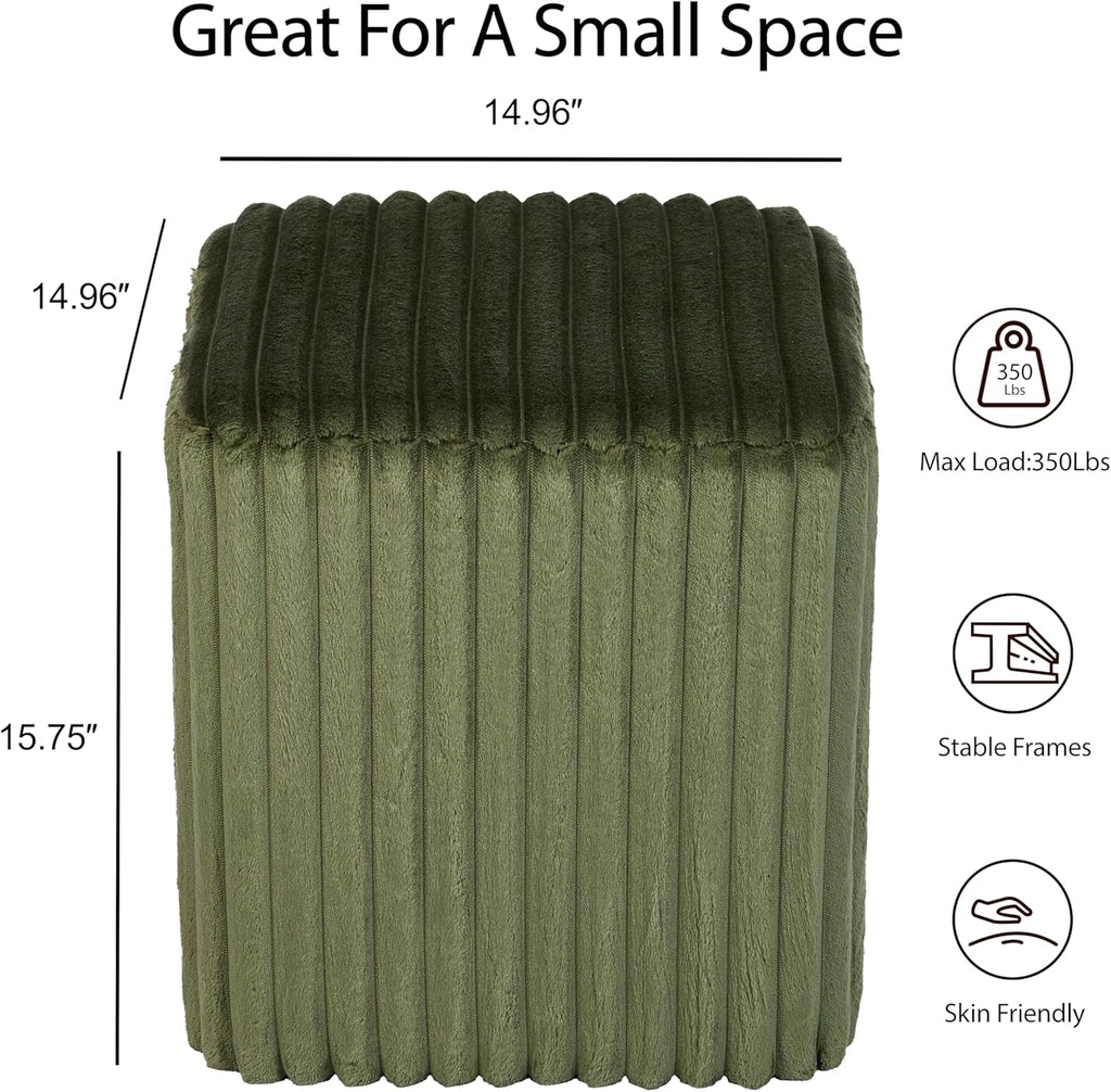 Modern Square Vanity Stools, Small Striped Pattern Ottoman, Cute Velvet Foot Stool, Tufted Fabric Footrest, Upholstered Vanity Chair, Stool for Makeup, Bedroom, Living Room(2, Square-Dark Green)