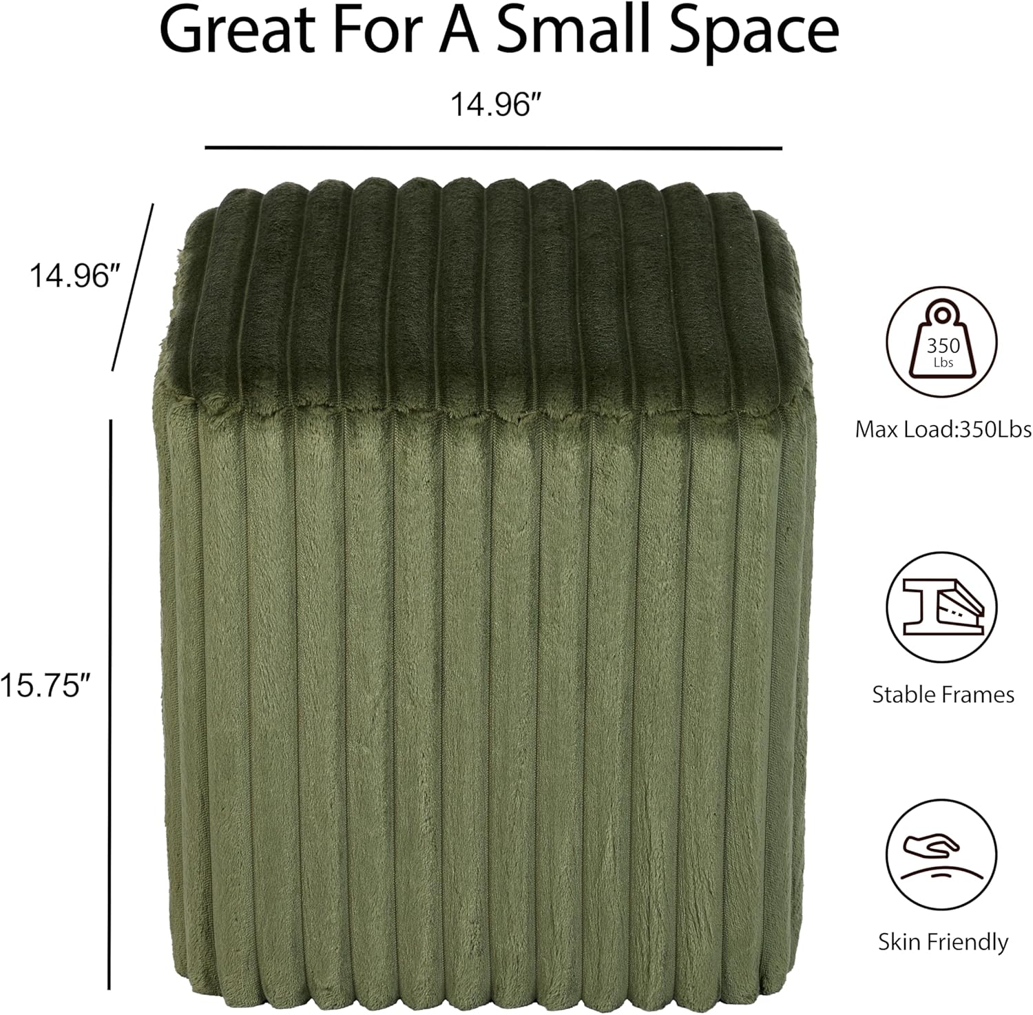 Modern Square Vanity Stools, Small Striped Pattern Ottoman, Cute Velvet Foot Stool, Tufted Fabric Footrest, Upholstered Vanity Chair, Stool for Makeup, Bedroom, Living Room(2, Square-Dark Green)