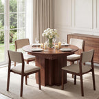 Extendable Round Dining Table, 45.3"-61" Space Saving Oval Kitchen Table with Self-Storing Butterfly Leaf, Modern Farmhouse Walnut Dining Room Table with Fluted Pedestal Base for 4-6 People