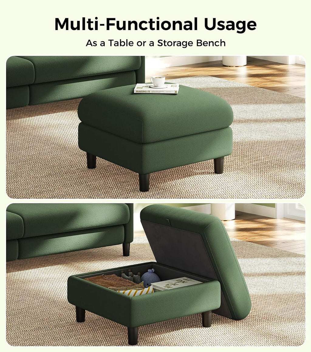 Welzona Teddy Storage Ottoman, 26.7"Large Living Room Ottoman, Coffee Table | All-Wood Ottomans with Storage, Tool-Free Setup Bench for Bedroom, for Welzona Loveseat Sofa Couch Living Room Set, Green