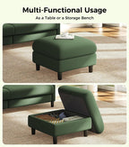 Welzona Teddy Storage Ottoman, 26.7"Large Living Room Ottoman, Coffee Table | All-Wood Ottomans with Storage, Tool-Free Setup Bench for Bedroom, for Welzona Loveseat Sofa Couch Living Room Set, Green