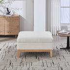 Setawix 33.86" Large Storage Ottomans for Living Room,Boucle Upholstered Ottoman Coffee Table with Tray,Mid Century Modern Ottoman Seat with Storage Footrest for Bedroom (Ivory+Natural Legs)