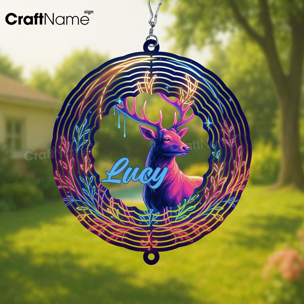 Personalized Deer Wind Spinner 3D Stainless Steel, Deer Garden Spinner Hanging Outdoor Decor, Wind Spinners Outdoor, Custom Gift for Grandmother, Mom, Wife