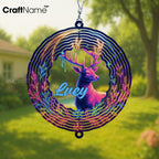 Personalized Deer Wind Spinner 3D Stainless Steel, Deer Garden Spinner Hanging Outdoor Decor, Wind Spinners Outdoor, Custom Gift for Grandmother, Mom, Wife