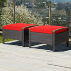 HAPPYGRILL Set of 2 Outdoor Patio Ottoman PE Rattan Wicker Ottomans with Removable Cushions and Solid Acacia Wood Handle Outdoor Footstool Footrest Set Seats and Side Table Set