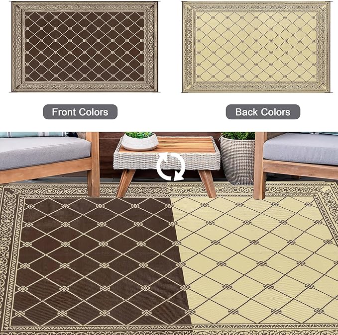 HiiARug Reversible Outdoor Rug 5'x7' Plastic Straw Rugs for Patios RV Camping Mat Reversible Mats Large Floor Mat for RV Outside, Backyard, Deck, Picnic, Beach, Trailer, Camping