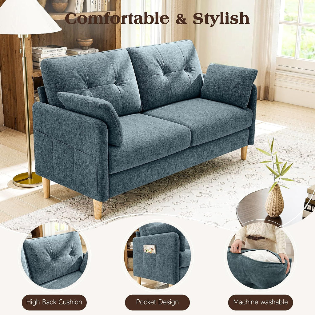 Ihanherry Loveseat Sofa, 64.6" Small Love Seat for Small Spaces, Soft Chenille Fabric Couches for Living Room with Throw Pillow and Removable Cushion Cover, Couches for Bedroom, Apartment, Office