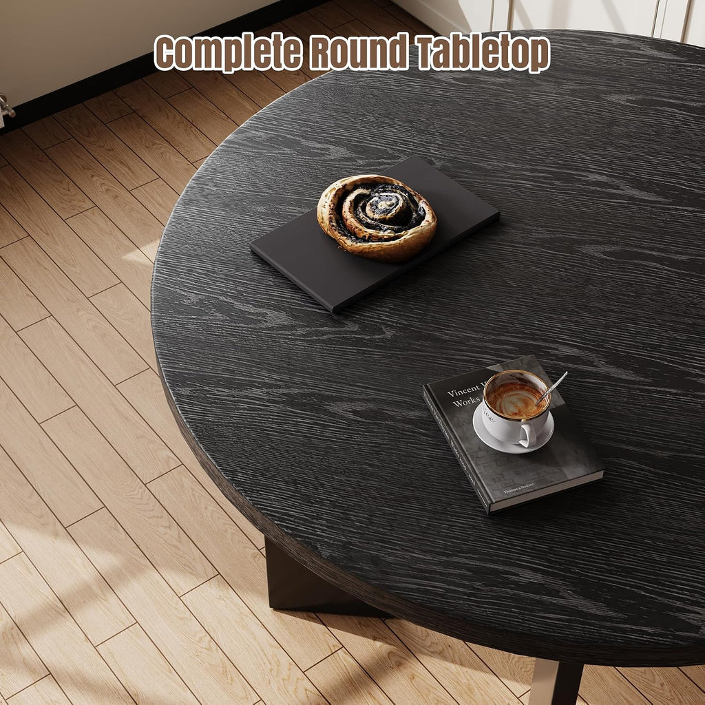 35.4" Round Dining Table for 4, Modern Wood Kitchen Table with 4 Sturdy Table Legs Farmhouse Circle Dinner Tables for Leisure, Coffee, Kitchen, Dining Room φ35.4" x 29.9"H, Black