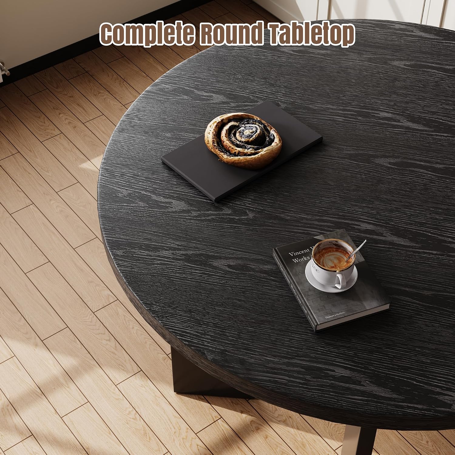 35.4" Round Dining Table for 4, Modern Wood Kitchen Table with 4 Sturdy Table Legs Farmhouse Circle Dinner Tables for Leisure, Coffee, Kitchen, Dining Room φ35.4" x 29.9"H, Black
