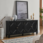KEIKI 65.2" Mid Century Modern Sideboard Buffet Cabinet with Storage, Walnut Credenza Console Table with Adjustable Shelf, Farmhouse Coffee Bar Wine Cabinet for Living Room, Entryway, Kitchen, Black