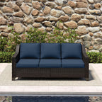 Outdoor Couch, Wicker Outdoor Conversation Set | Patio Couch with Olefin Removable Cushion, All-Weather Wicker Sofa with Deep Seat for Porch, Deck and Backyard, Blue