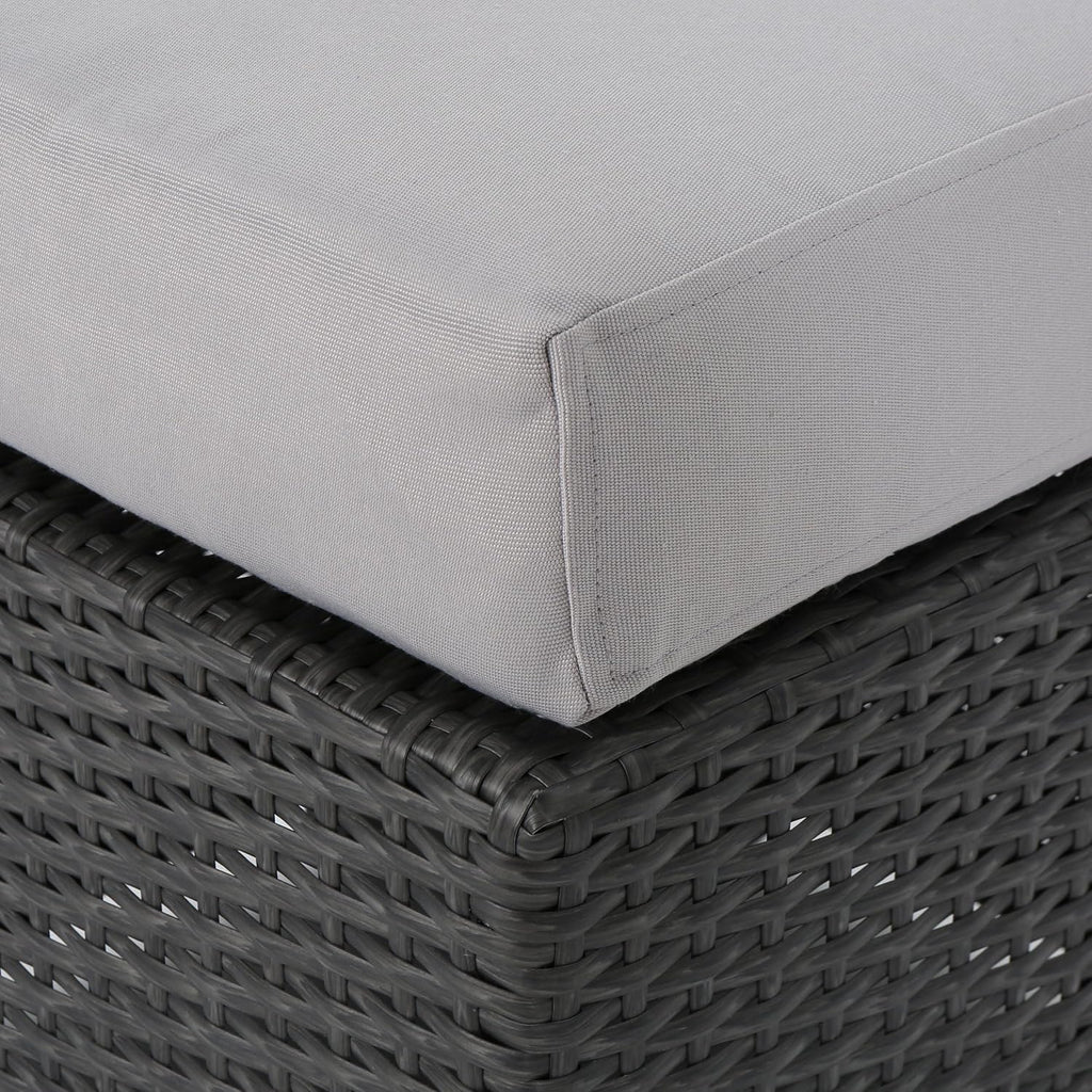 Christopher Knight Home Santa Rosa Outdoor 16" Wicker Ottoman Seat with Water Resistant Cushion, Grey / Silver