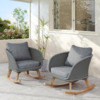 Set of 2 Gray Wicker Rocking Chairs: Contemporary Minimalist Design with Polyester Cushions & Wooden Frame - Indoor & Outdoor Use for Patio Balcony or Living Room